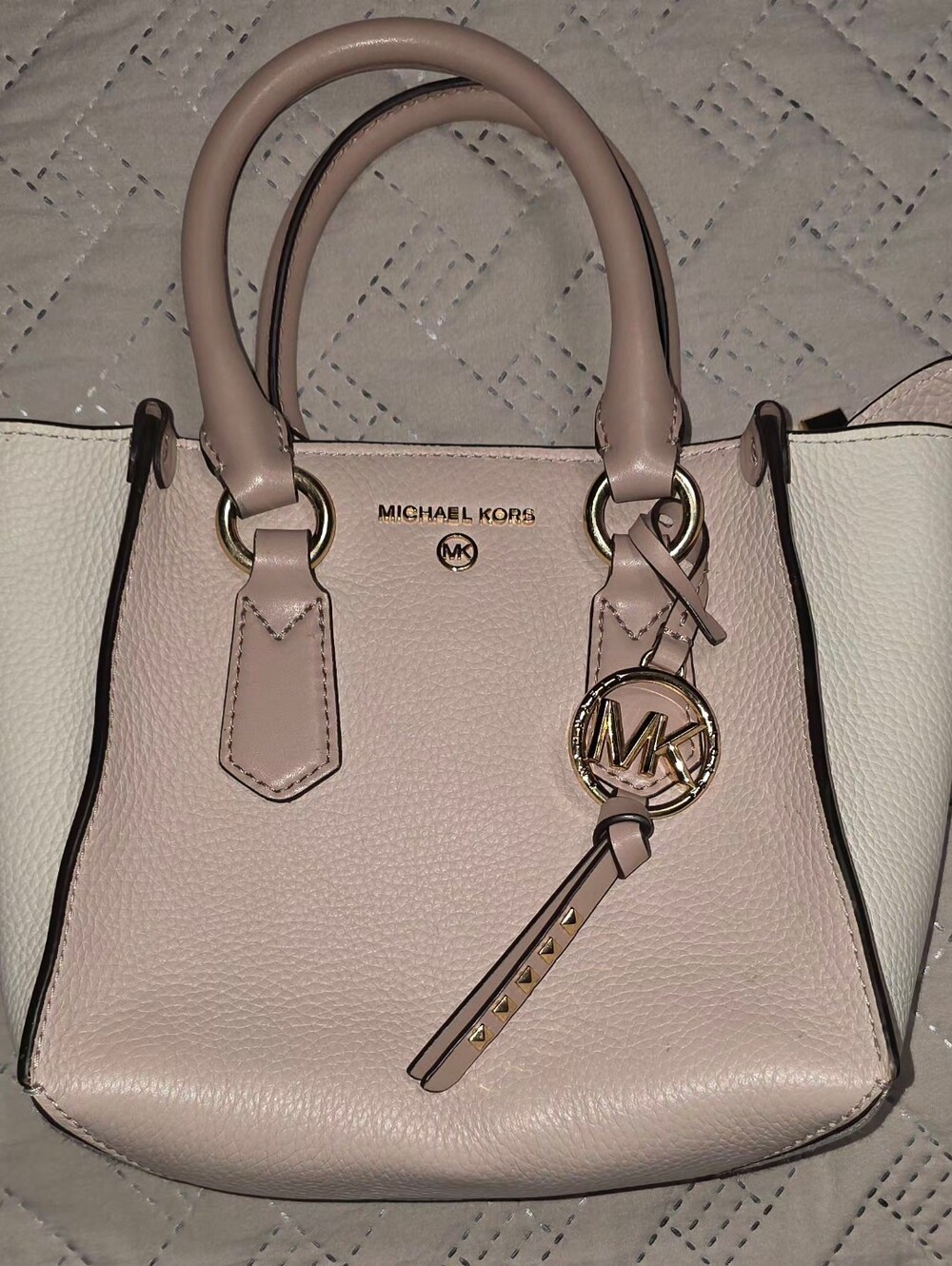 Michael Kors Kris Small Colorblock Pink Cream Leather Satchel